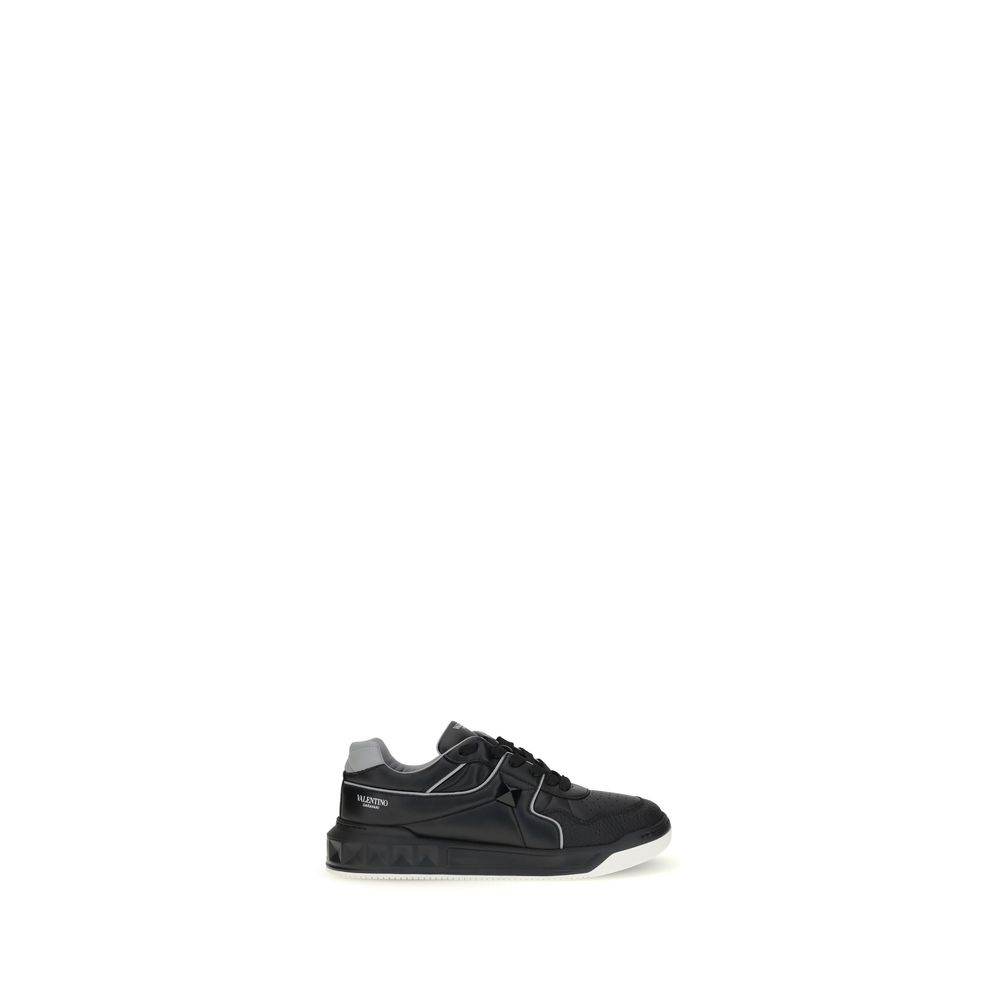 Valentino Garavani Black Calf Leather Bos Taurus Low Top Sneakers