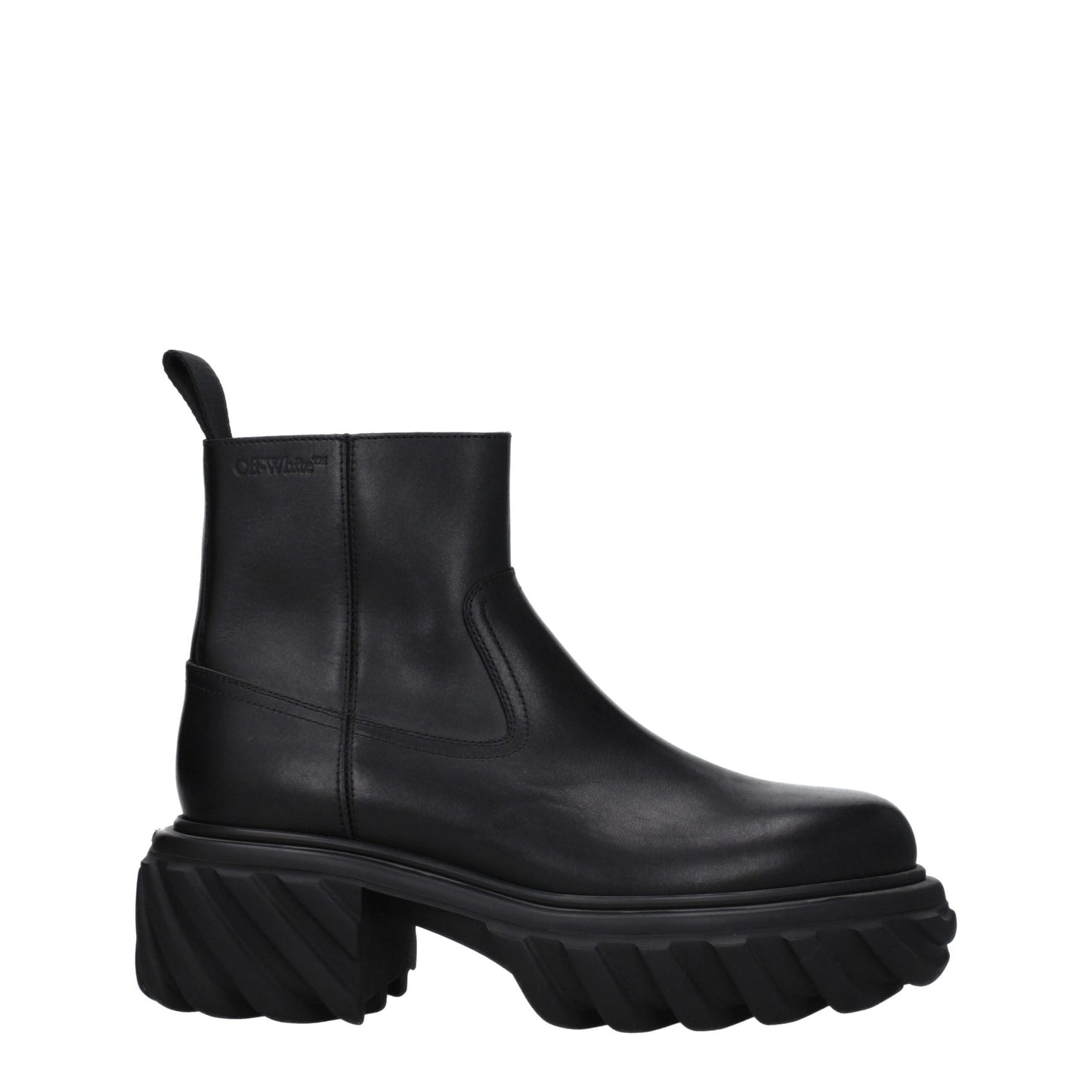 Off-White Black Leather Ankle Boots