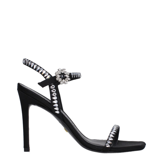 Stuart Weitzman Black Satin Stiletto Heel Sandals