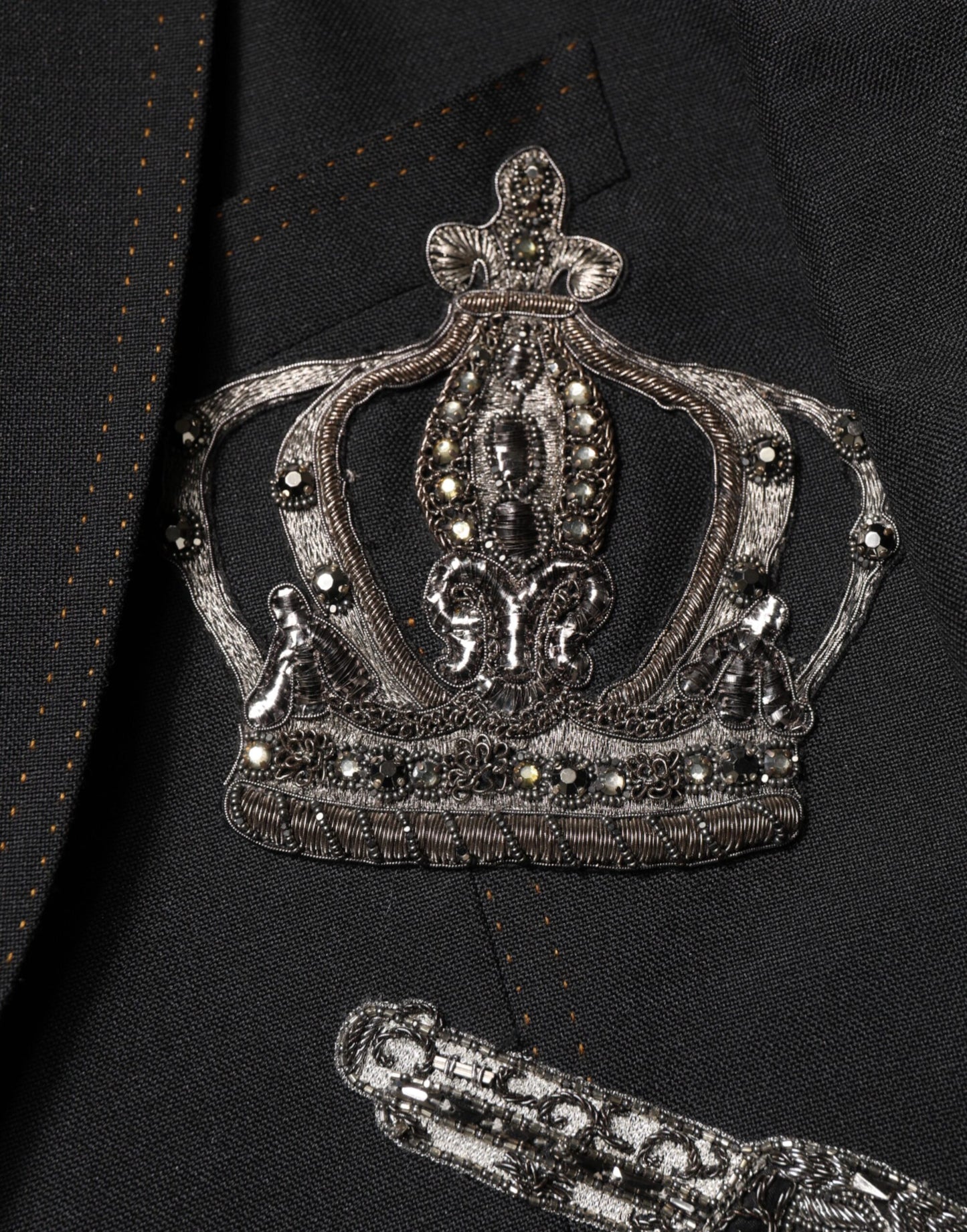 Dolce & Gabbana Black Bee Crown Embellished Suit Coat Blazer