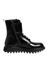 Dolce & Gabbana Black Leather Lace Up Mid Calf Boots Shoes