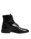 Dolce & Gabbana Black Leather Lace Up Mid Calf Boots Shoes