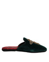 Papuci Dolce & Gabbana din catifea verde cu cruce