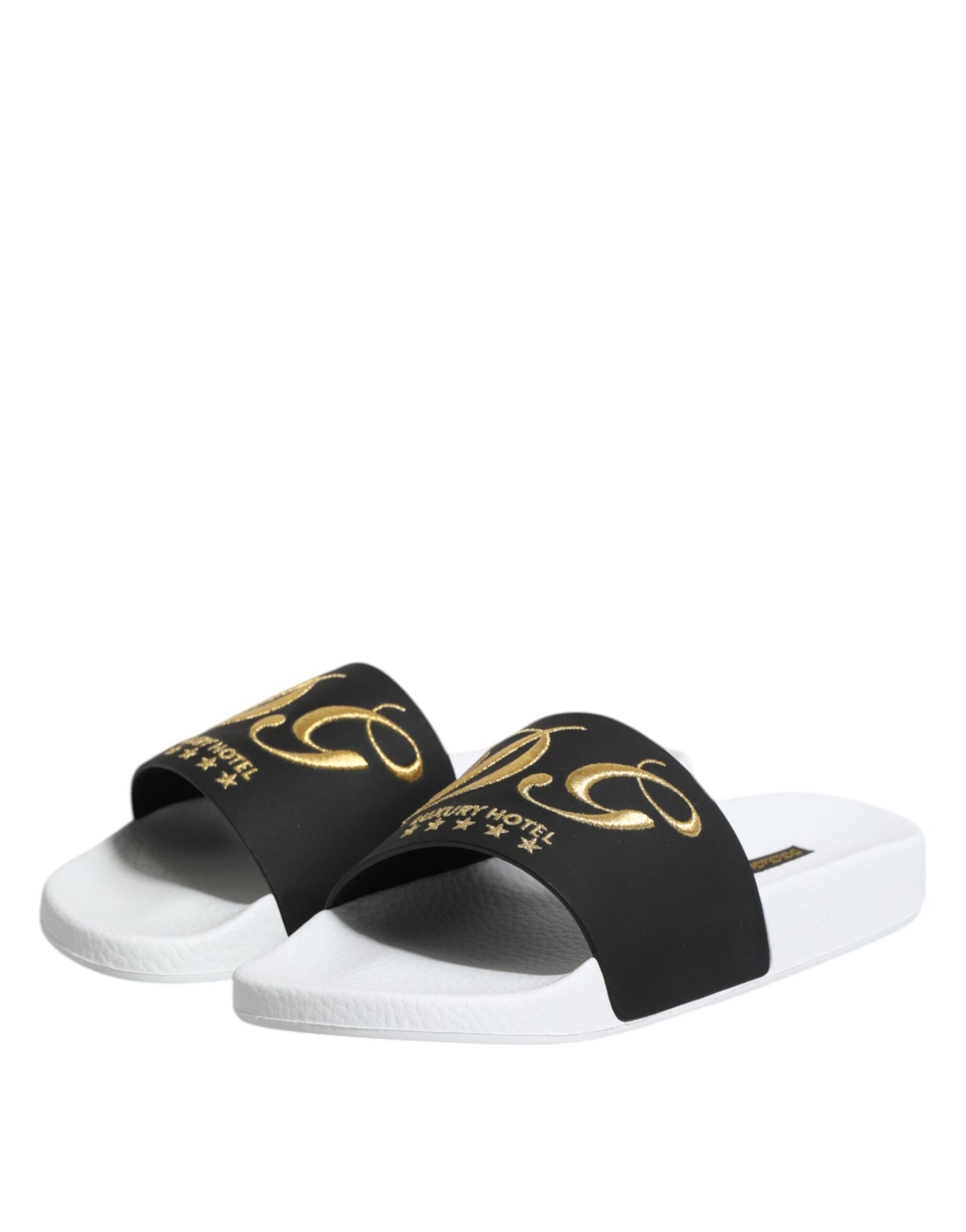 Sandale Dolce & Gabbana din piele albă și neagră, model plajă