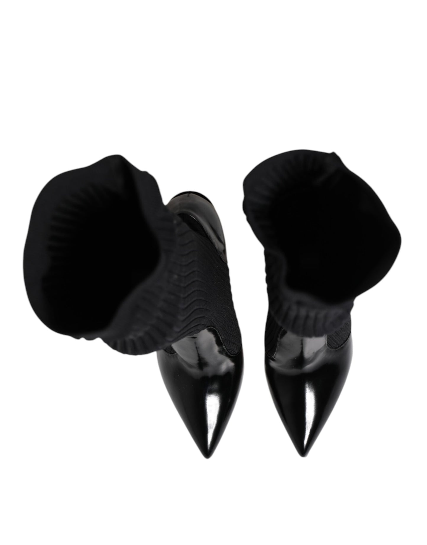 Cizme Dolce & Gabbana negre din piele tricotată cu nervuri