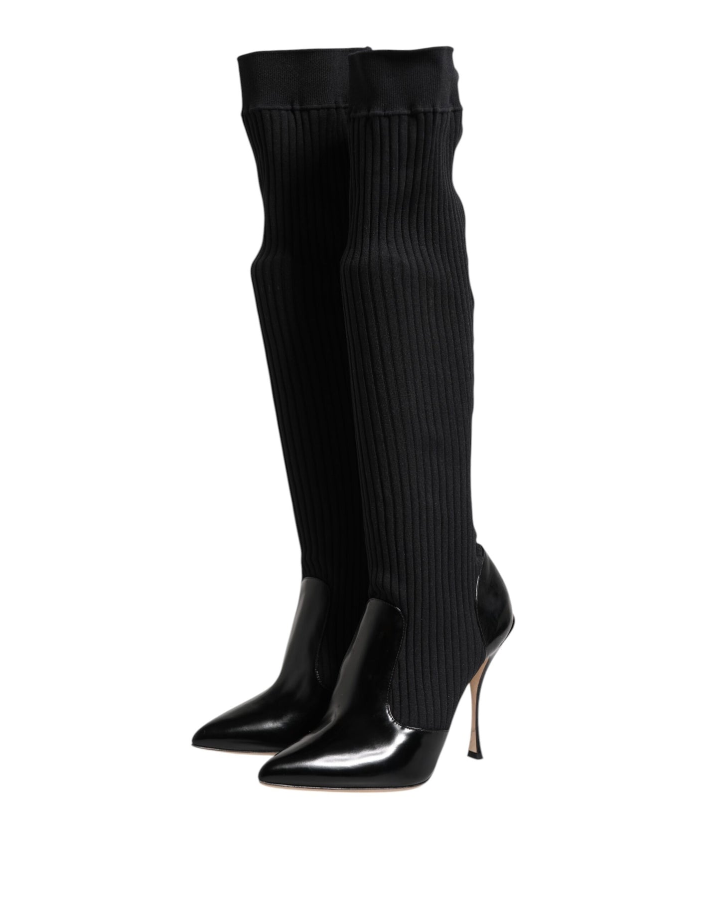 Cizme Dolce & Gabbana negre din piele tricotată cu nervuri