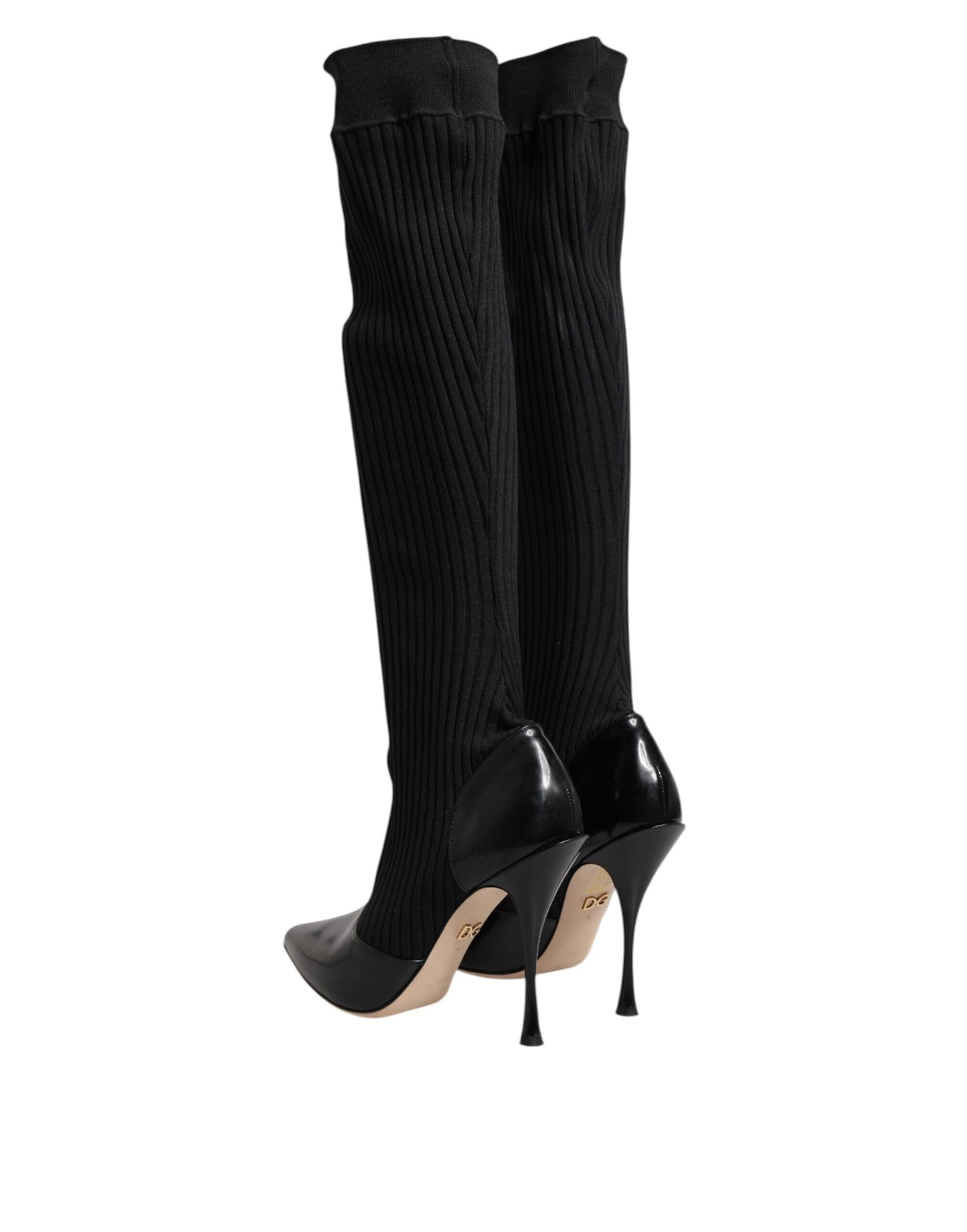 Cizme Dolce & Gabbana negre din piele tricotată cu nervuri