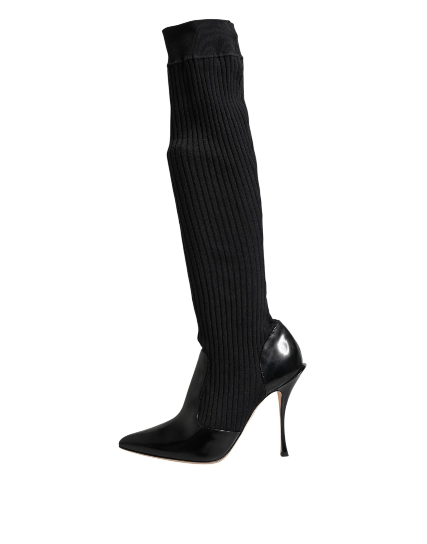 Cizme Dolce & Gabbana negre din piele tricotată cu nervuri