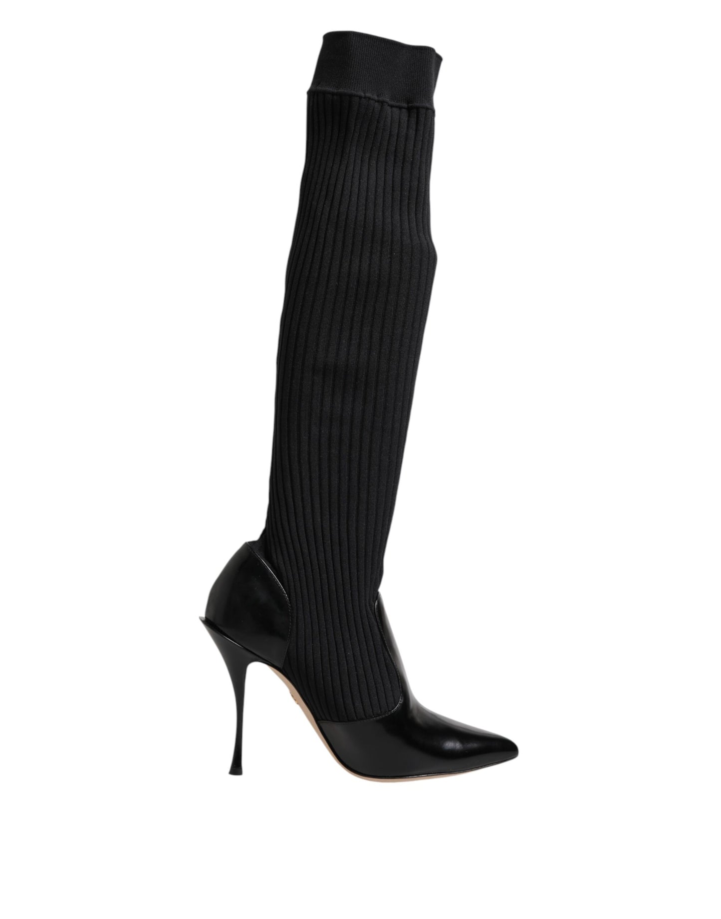 Cizme Dolce & Gabbana negre din piele tricotată cu nervuri