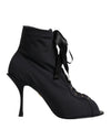 Dolce & Gabbana Black Stiletto Heels Lace Up Boots Shoes