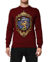 Dolce & Gabbana Burgundy Cashmere Lion Crest Pullover Sweater