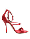 Dolce & Gabbana Red Satin Crystals Keira Sandals Heels Shoes