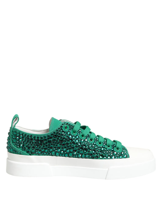 Dolce & Gabbana Green Portofino Crystal DG Logo Sneakers Shoes