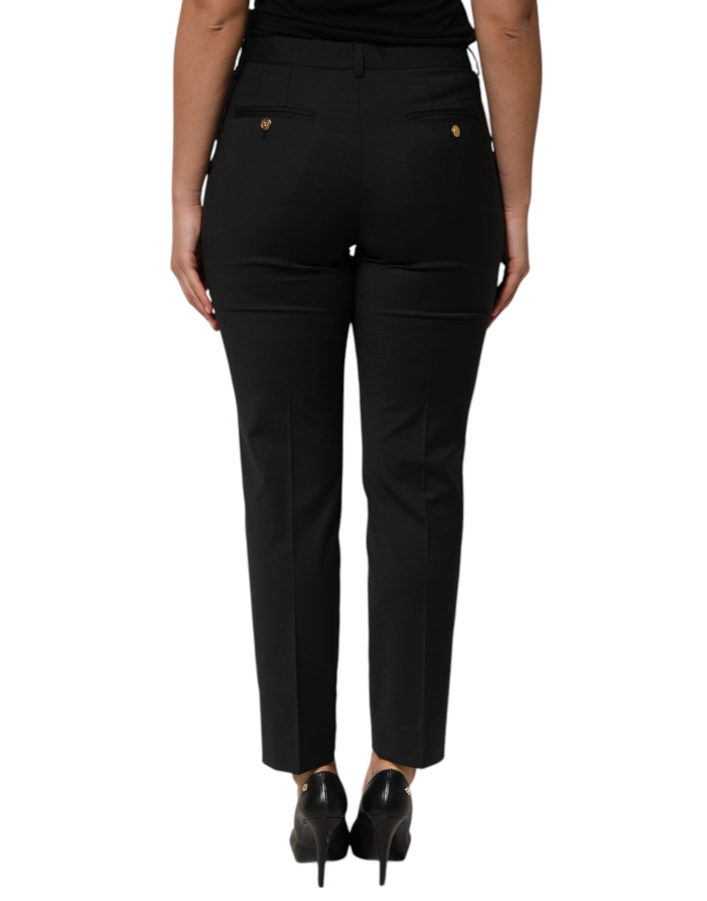 Dolce & Gabbana Black Polyester Tapered Women Trouser Pants