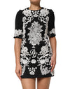 Dolce & Gabbana Black Lace Trim Short Sleeves A-line Dress