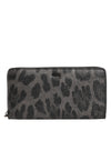Dolce & Gabbana Black Gray Leopard Leather Zip Around Continental Wallet