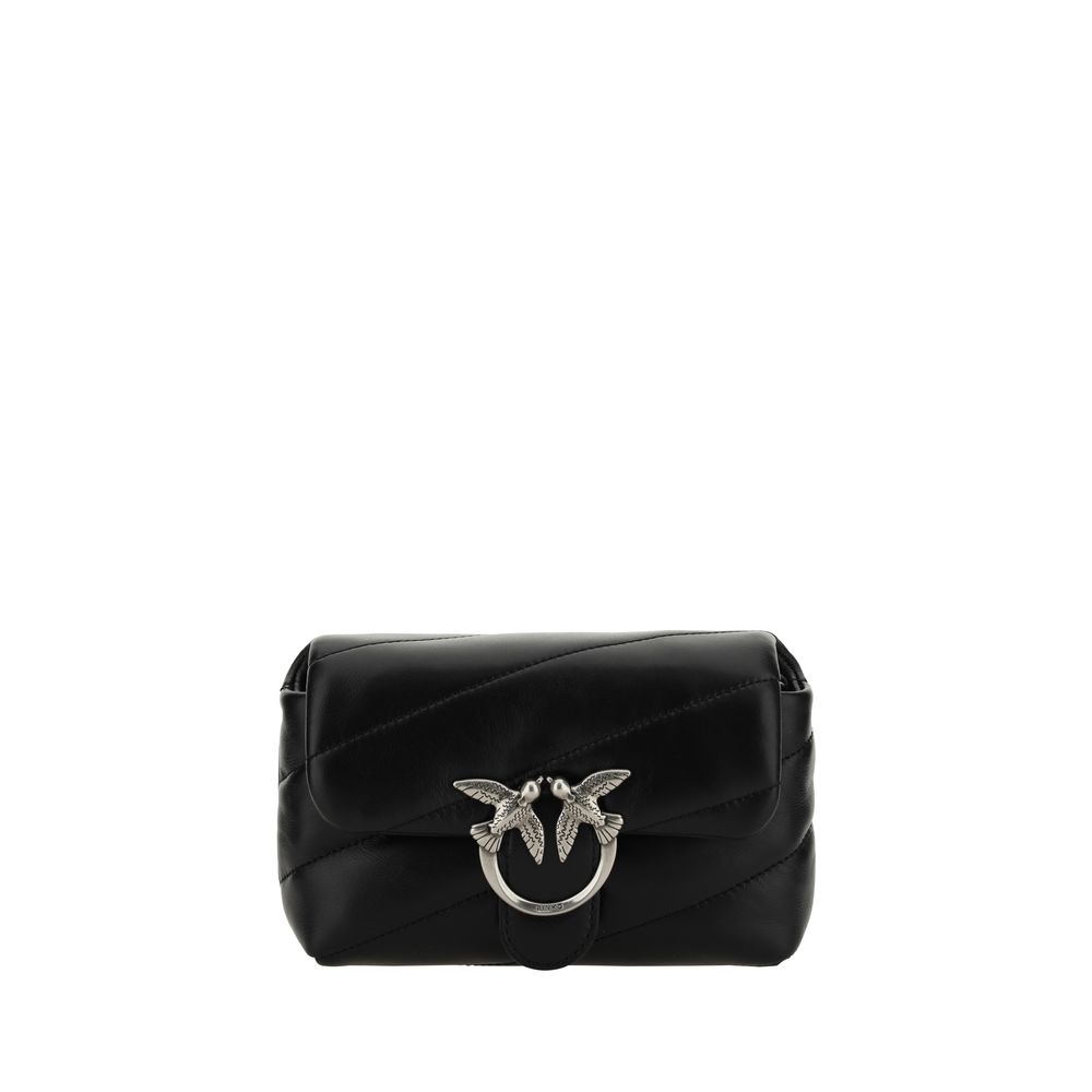 PINKO Black Calf Leather Bos Taurus Shoulder Bag