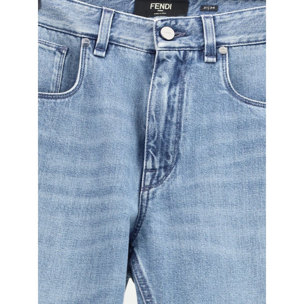 Fendi Light Blue Cotton Straight-Leg Jeans