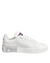 Dolce & Gabbana White Purple Leather Low Top Sneakers Shoes