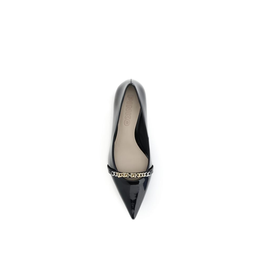 PINKO Black Calf Leather Bos Taurus Mid Heel Pumps