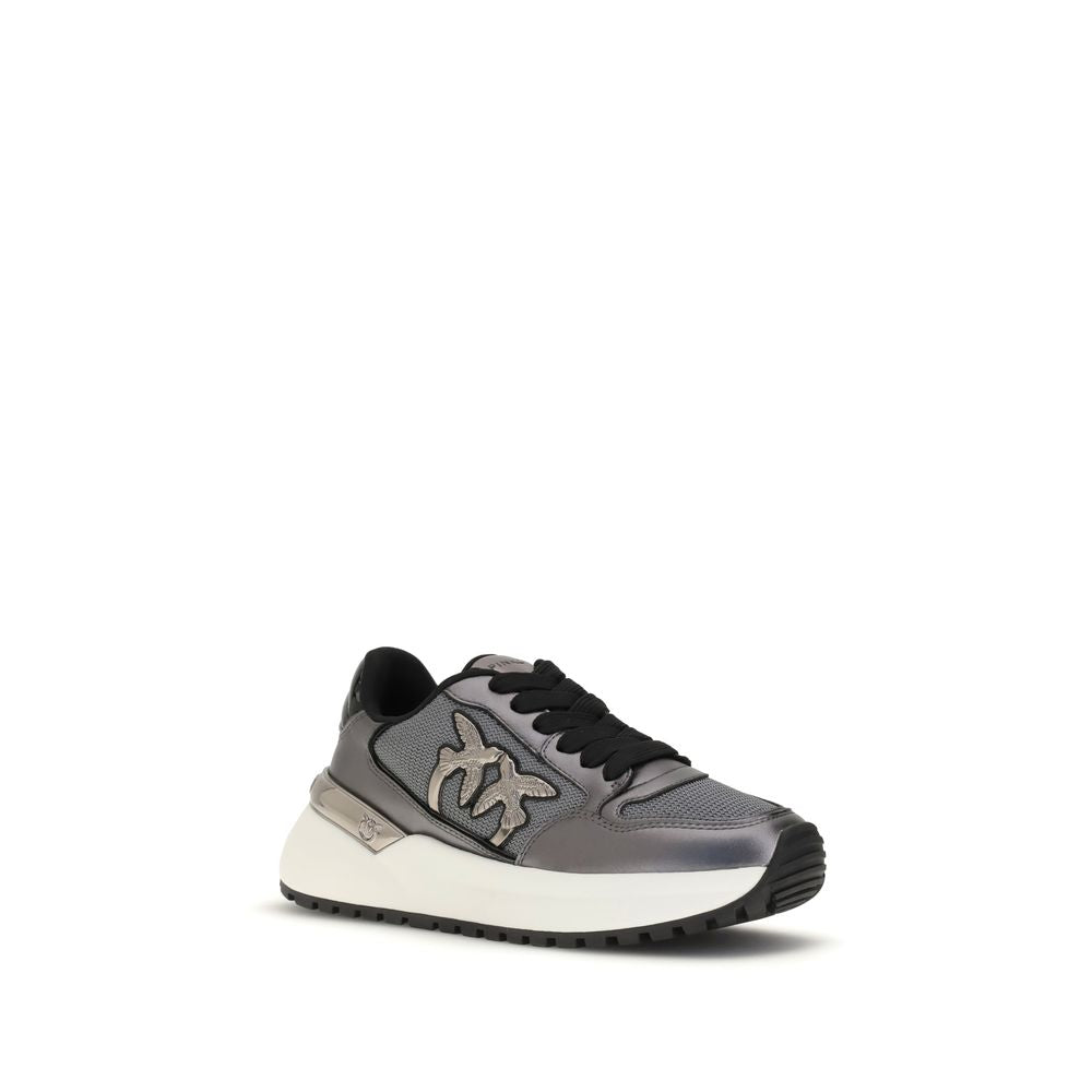 PINKO Gray Fabric Low Top Sneakers
