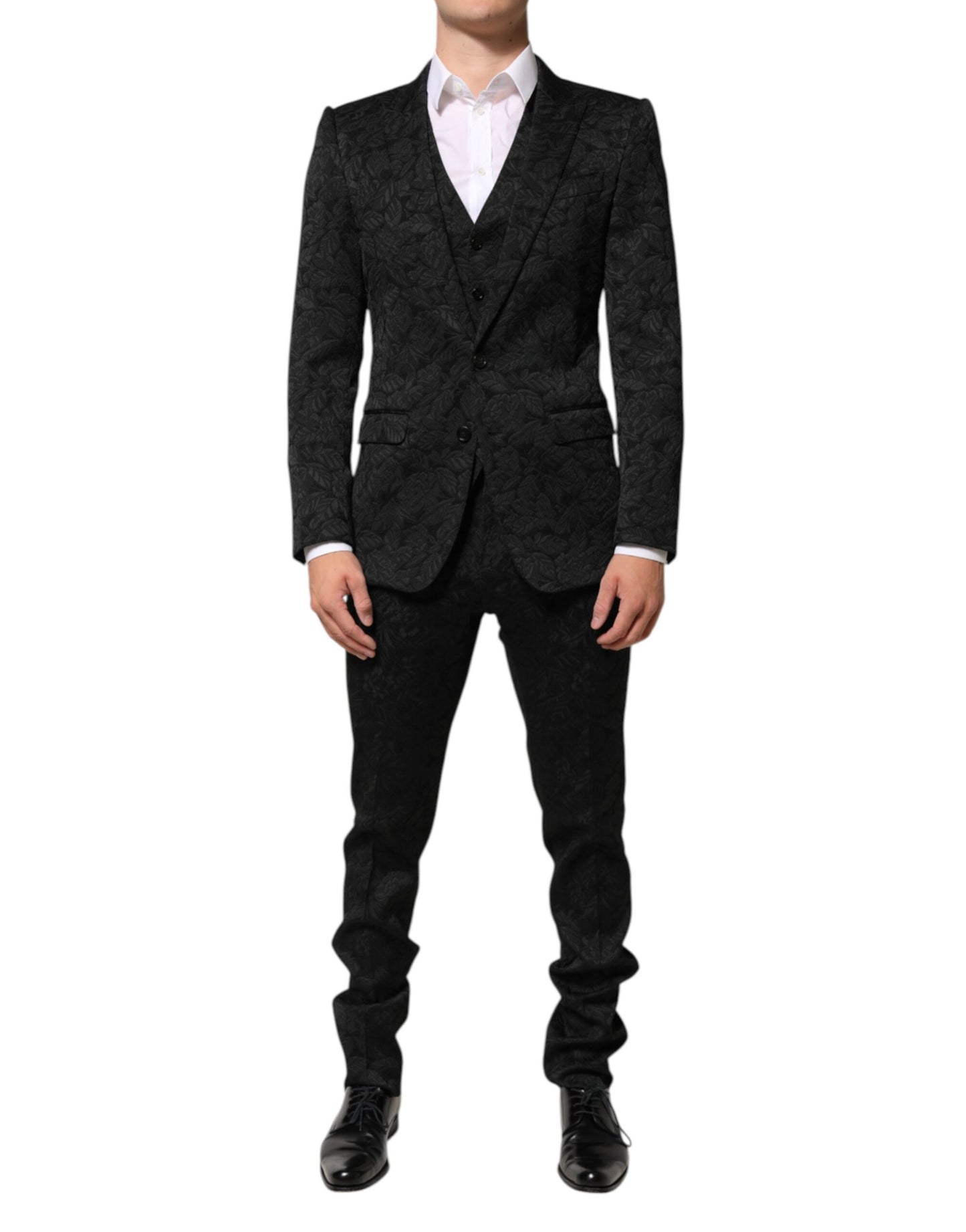 Dolce & Gabbana Black 3 Piece Brocade Jacquard Suit MARTINI