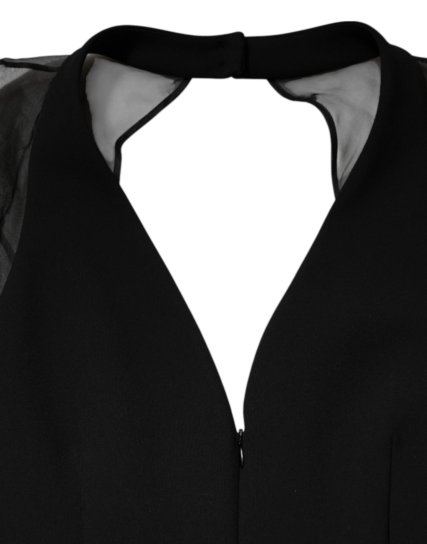 Emporio Armani Black Sheer Sleeve Belted V-Neck Mini Dress