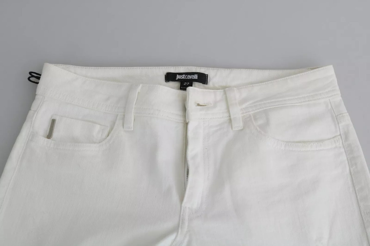 Just Cavalli White Cotton Slim Fit Mid Waist Skinny Trouser Jeans