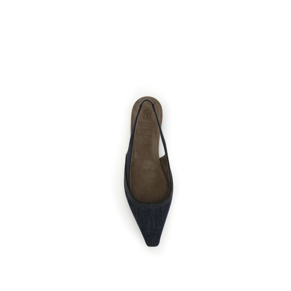 Balerini Brunello Cucinelli Denim cu slingback