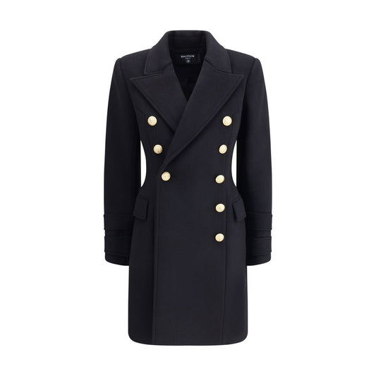 Balmain Black Fleece Wool Coat