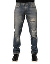 Dolce & Gabbana Blue Distressed Denim Slim Fit Pants Jeans