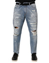 Dolce & Gabbana Blue Distressed Ripped Denim Pants Jeans