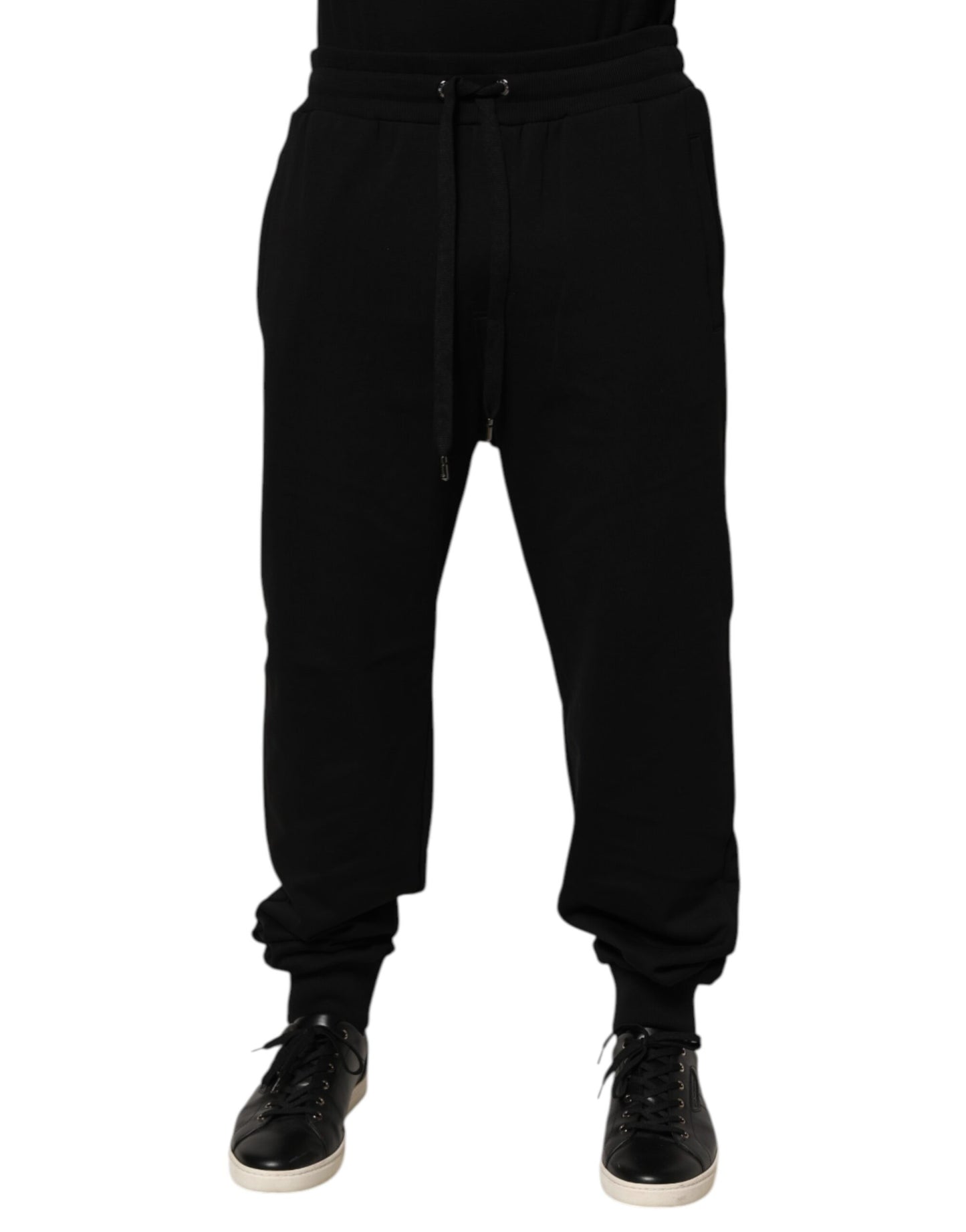 Pantaloni de trening Dolce & Gabbana negri din bumbac cu logo și șnur