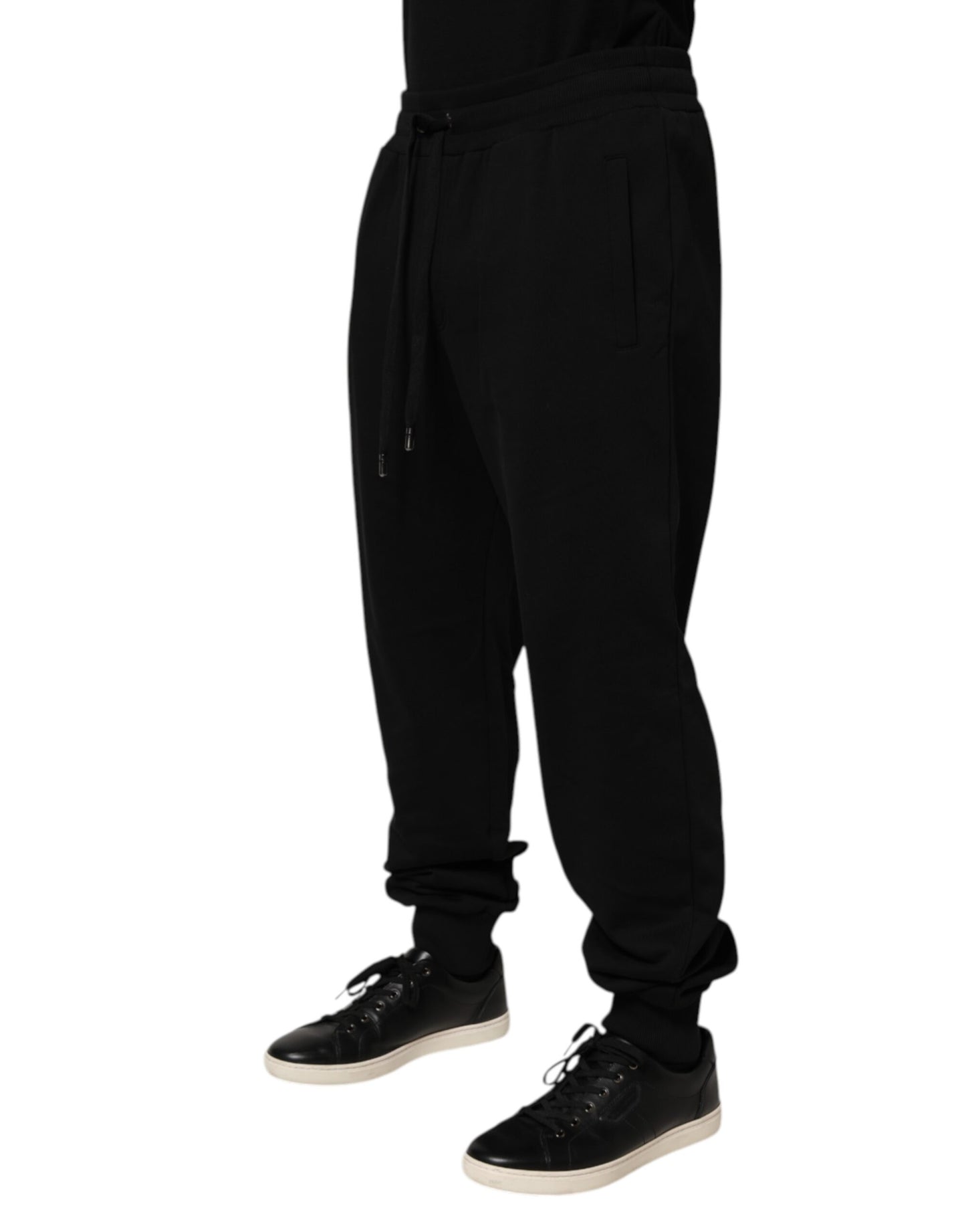 Pantaloni de trening Dolce & Gabbana negri din bumbac cu logo și șnur