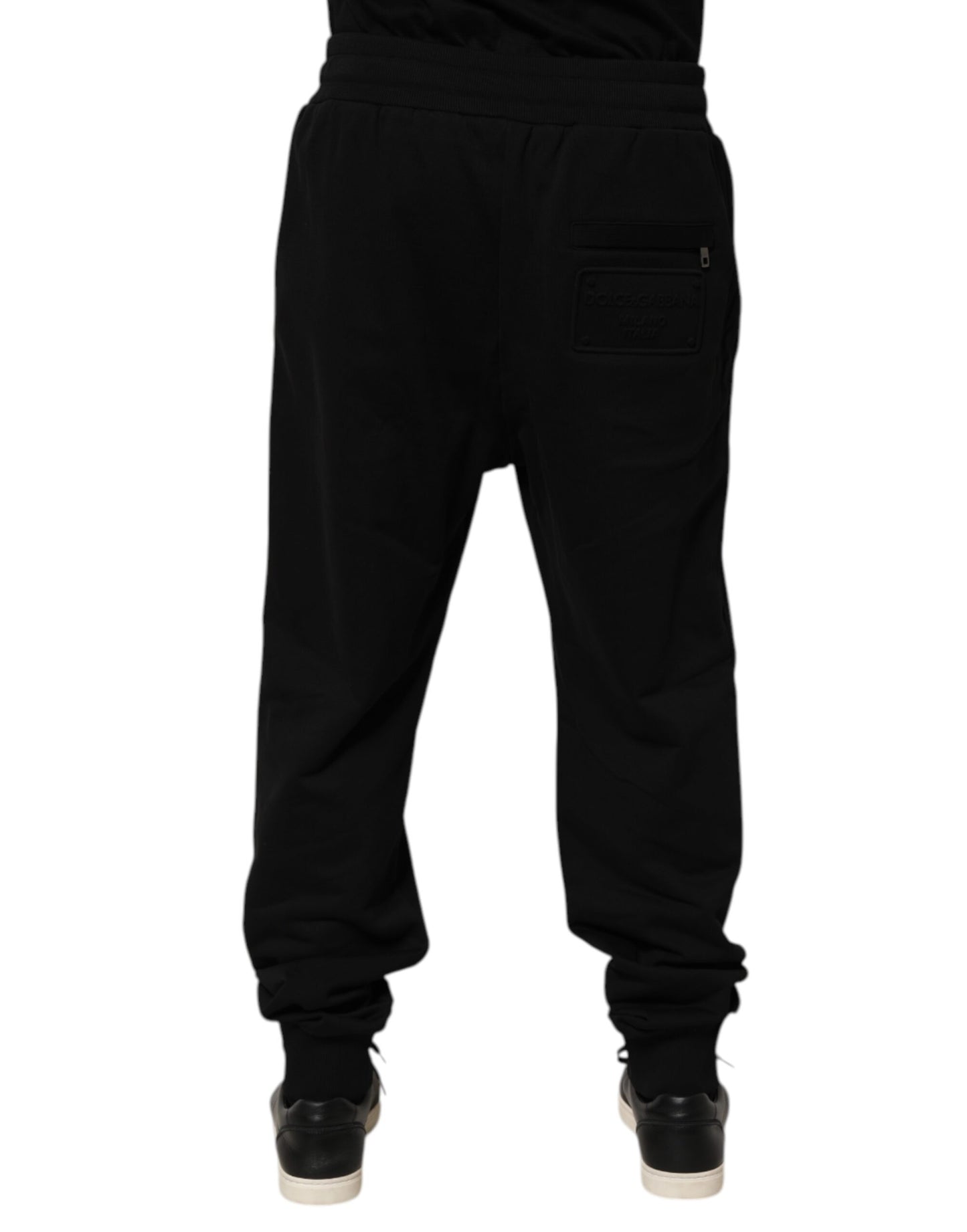 Pantaloni de trening Dolce & Gabbana negri din bumbac cu logo și șnur