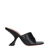 Amina Muaddi Black Leather Stiletto Heel Sandals
