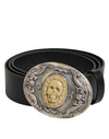 Curea Dolce & Gabbana din piele neagră cu cataramă metalică ornamentată pentru bărbați