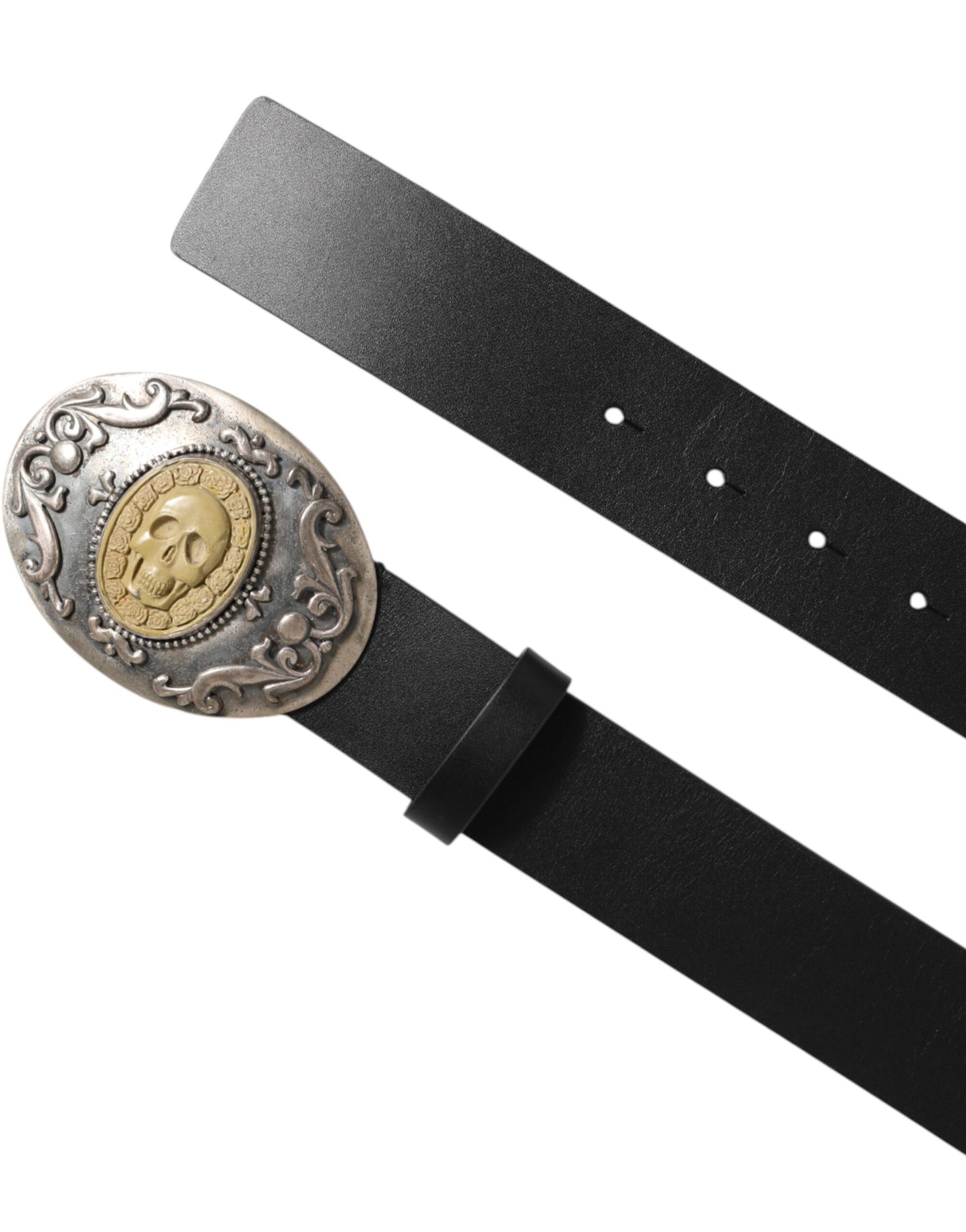 Curea Dolce & Gabbana din piele neagră cu cataramă metalică ornamentată pentru bărbați