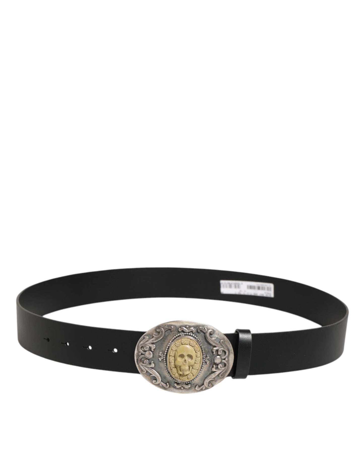 Curea Dolce & Gabbana din piele neagră cu cataramă metalică ornamentată pentru bărbați