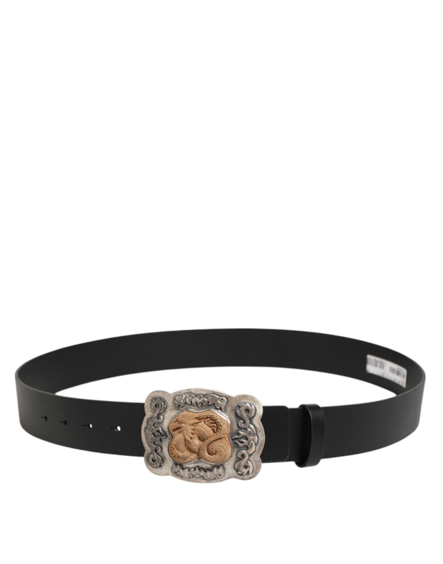 Curea Dolce & Gabbana din piele neagră cu cataramă metalică cu dragon gotic