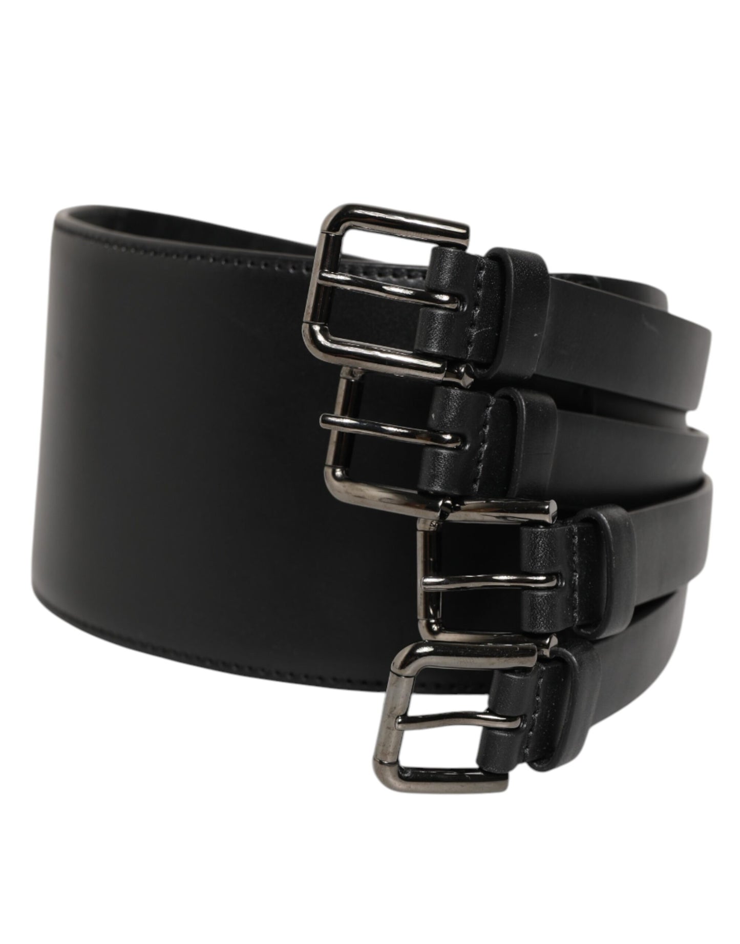 Curea Dolce & Gabbana din piele neagră cu 4 curele și cataramă multiplă din metal