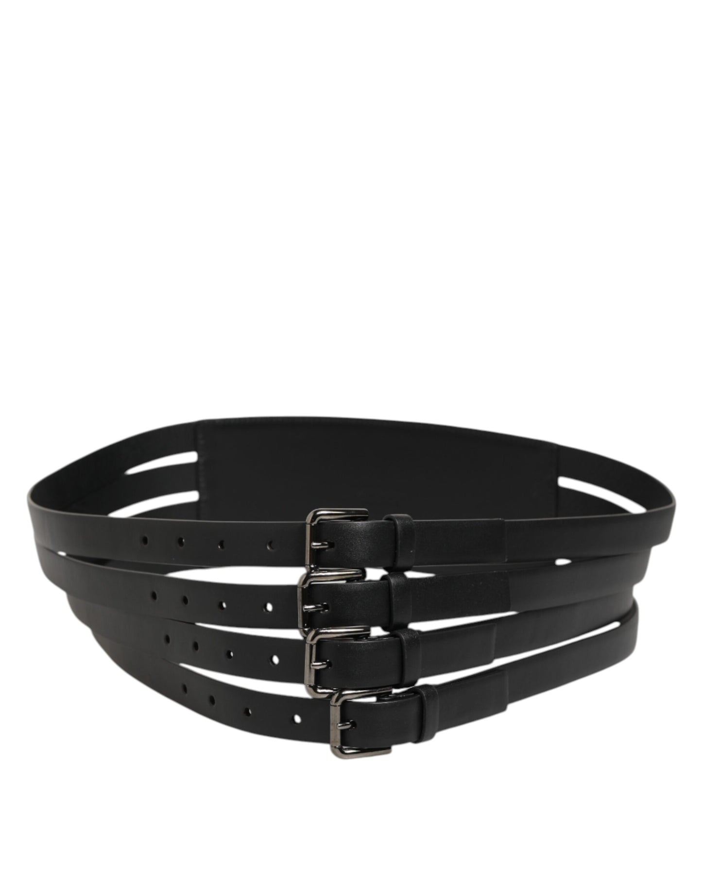 Curea Dolce & Gabbana din piele neagră cu 4 curele și cataramă multiplă din metal