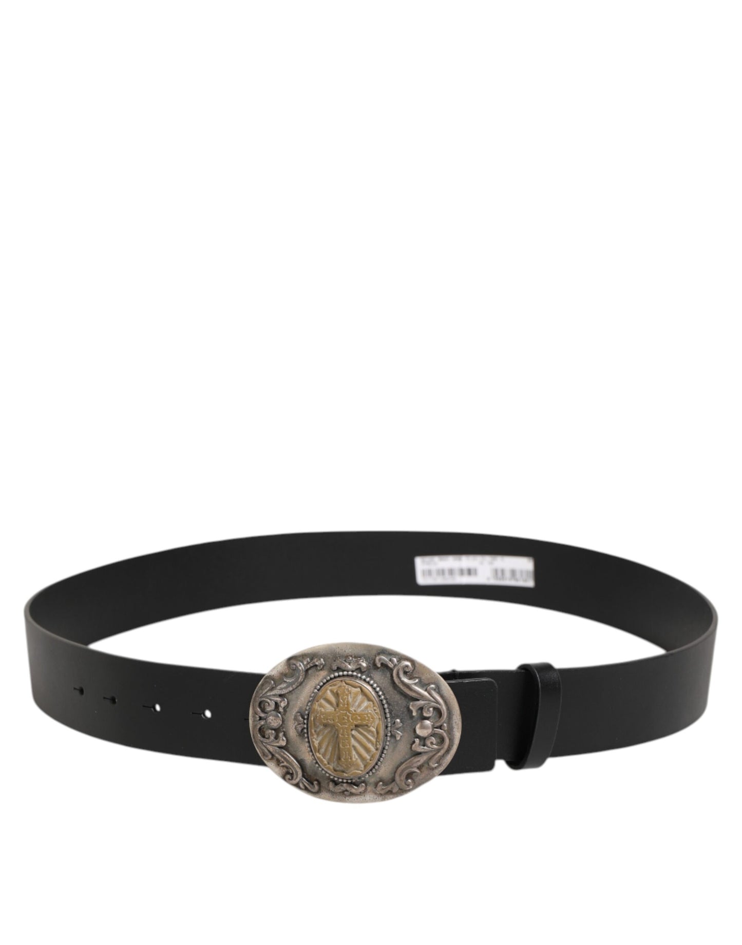 Curea Dolce & Gabbana din piele neagră cu cataramă metalică ornamentată pentru bărbați