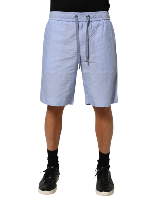 Dolce & Gabbana Light Blue Linen Mid Waist Men Bermuda Shorts