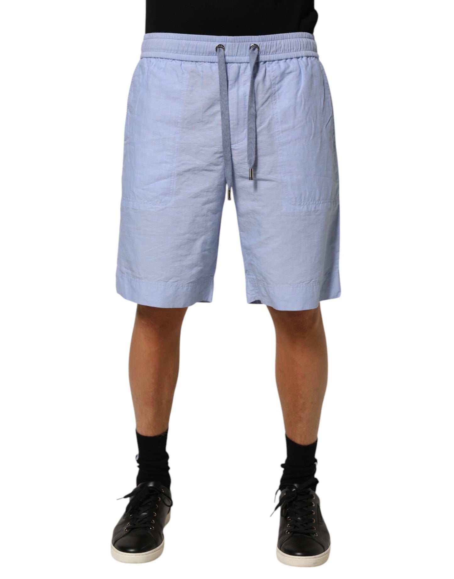 Dolce & Gabbana Light Blue Linen Mid Waist Men Bermuda Shorts