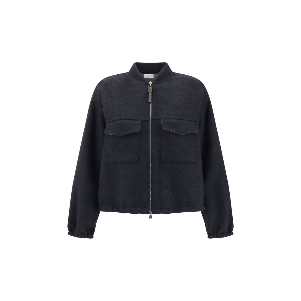 Brunello Cucinelli Blue Fleece Wool Bomber