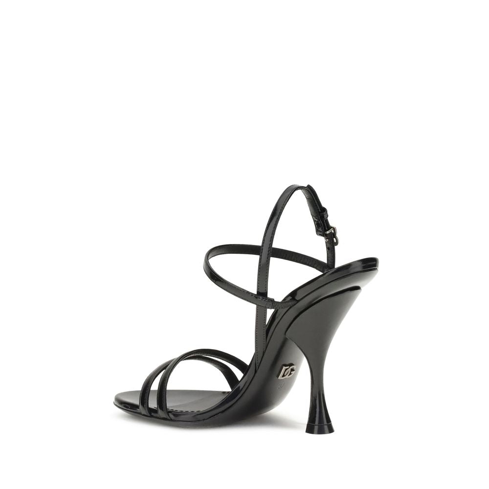 Dolce & Gabbana Black Calf Leather Bos Taurus Stiletto Heel Sandals