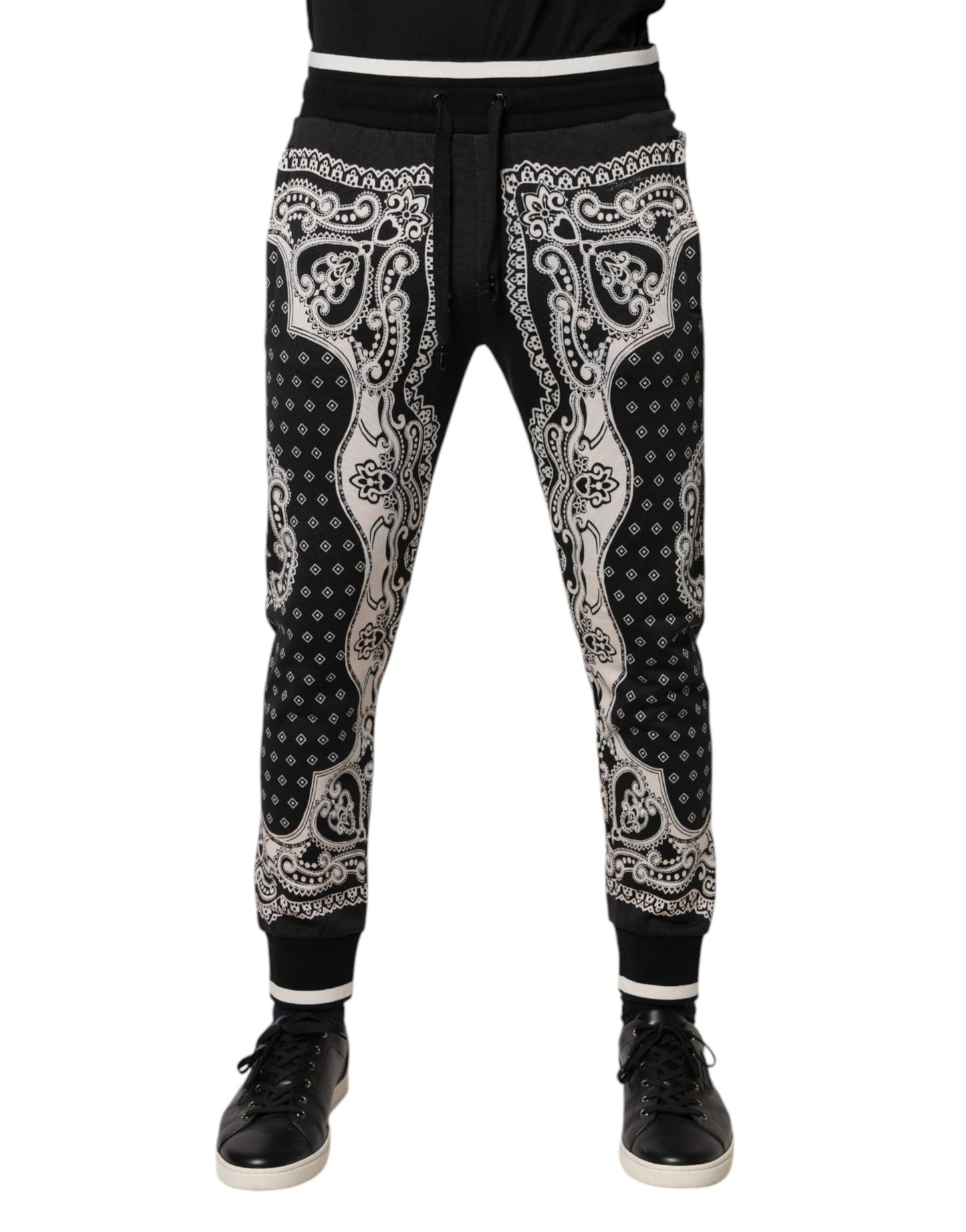 Pantaloni de trening Dolce & Gabbana negri cu imprimeu bandană din bumbac