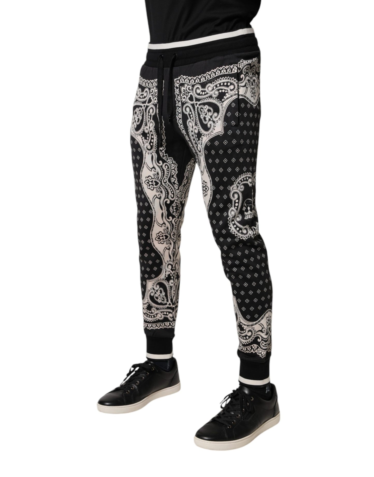Pantaloni de trening Dolce & Gabbana negri cu imprimeu bandană din bumbac