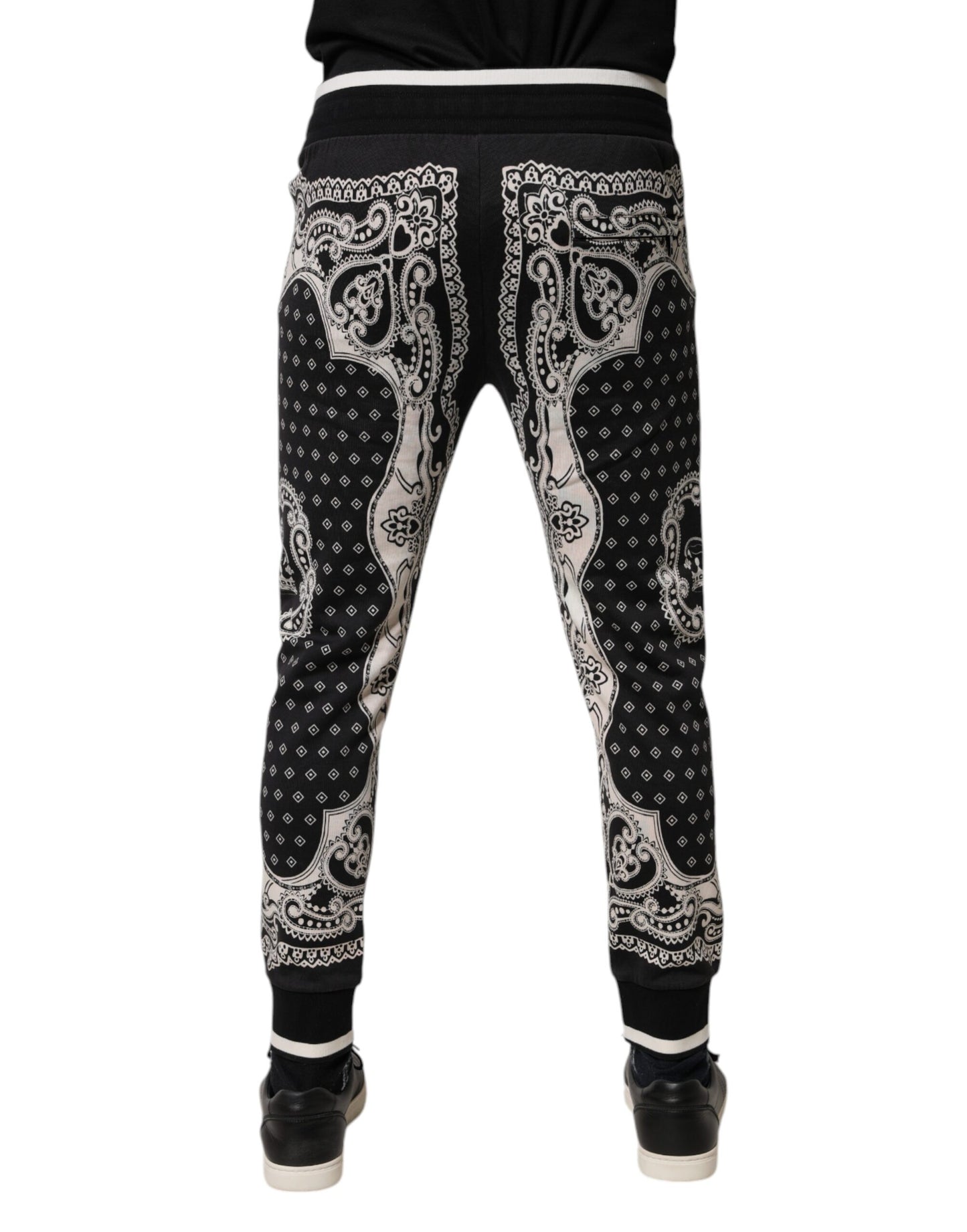 Pantaloni de trening Dolce & Gabbana negri cu imprimeu bandană din bumbac